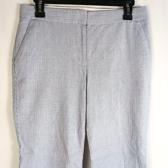 Talbots Cropped Seersucker Pants 6 Petite Light Blue Stripe Stretch Summer - Picture 2 of 8